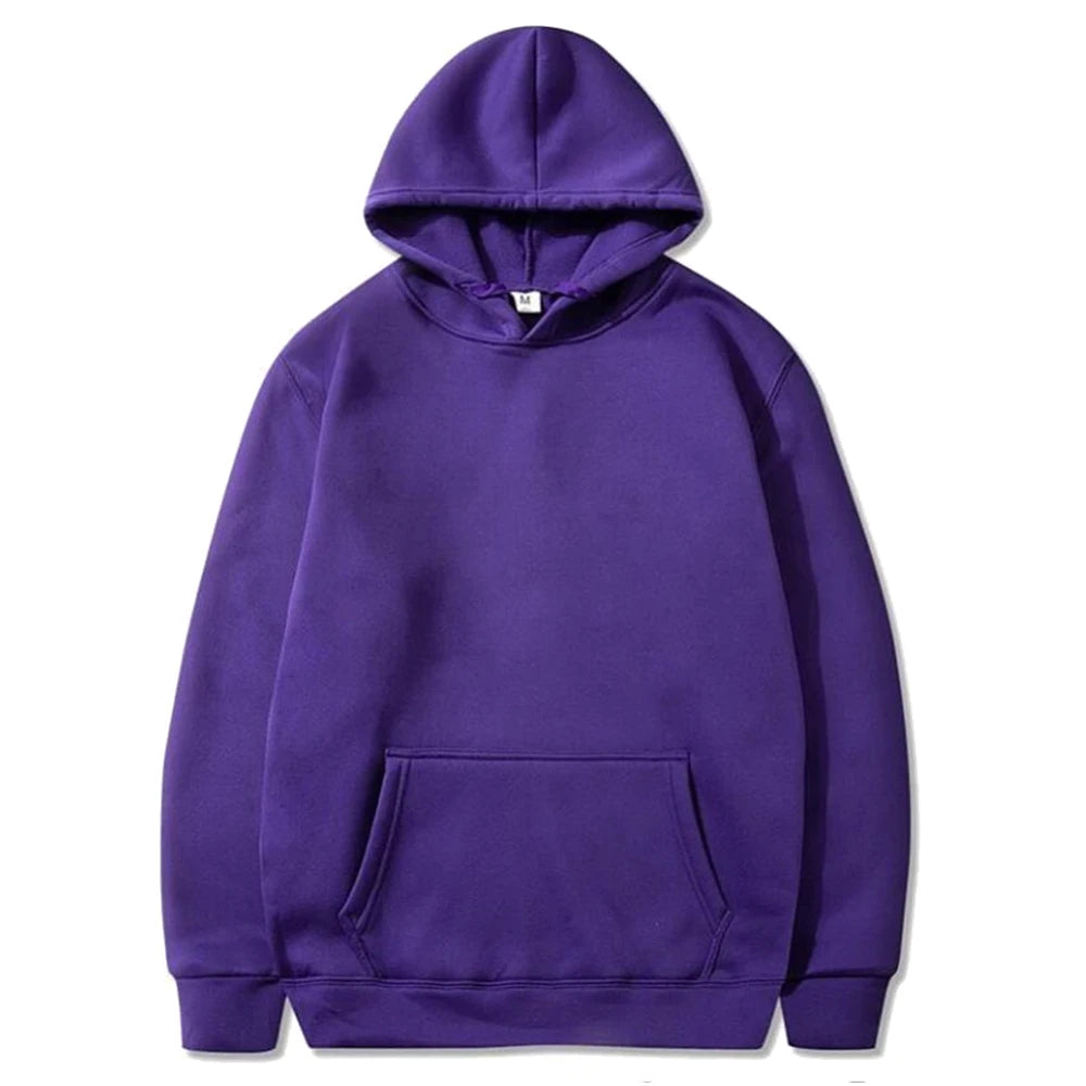Solid Color Men's Fleece Hoodie – Casual Warm Pullover - 3KDyn